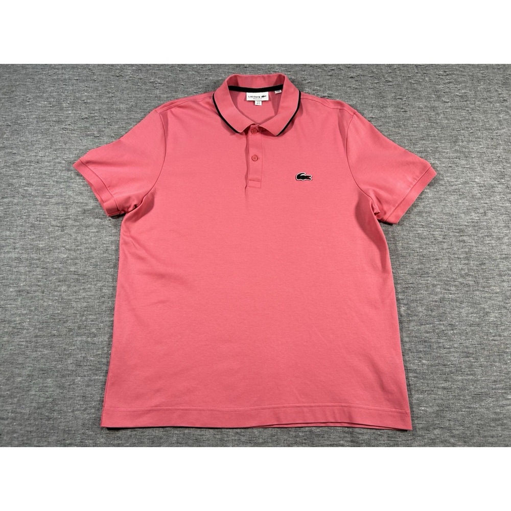 Lacoste Polo Shirt Mens 6 Extra Large Short Sleeve Pink Green Trim Crocodile